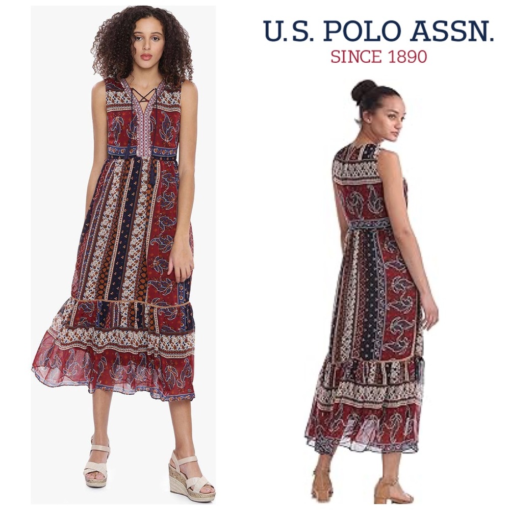 U.S. Polo Assn. Paisley Maxi Dress in Red, Blue and White